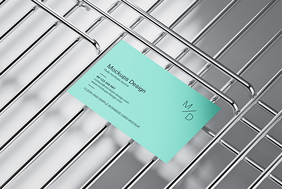 Business cards on metal grid mockup