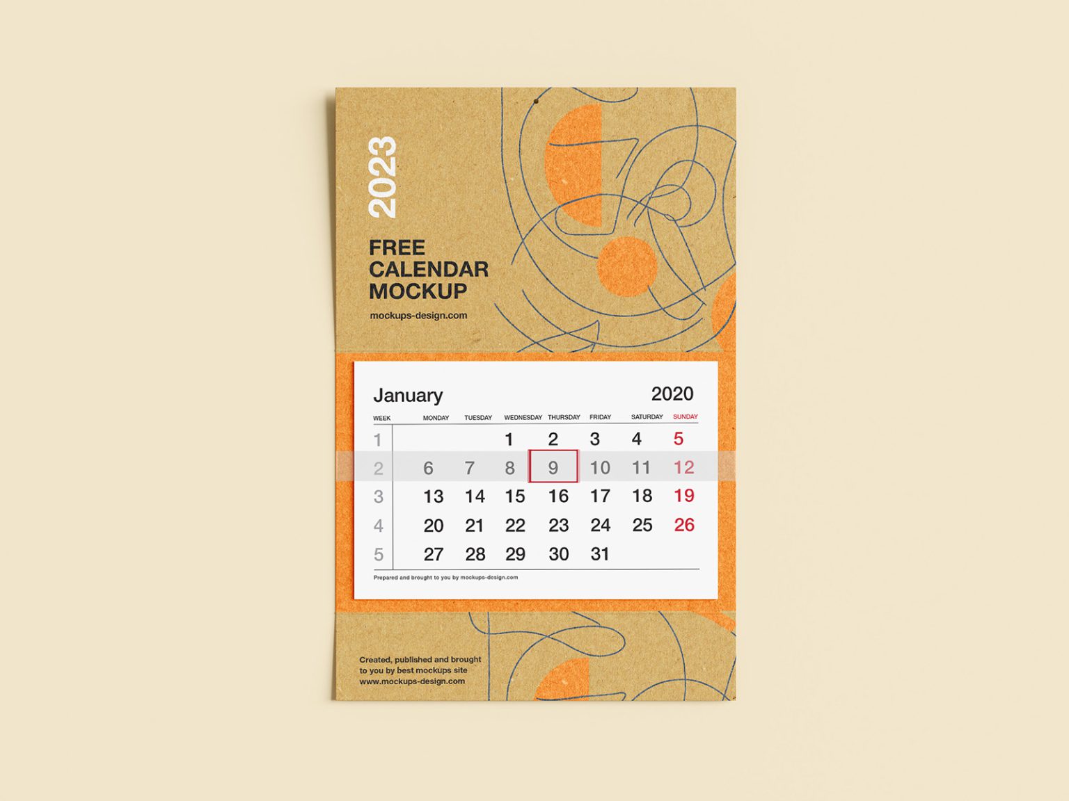 Free kraft wall calendar mockup Mockups Design