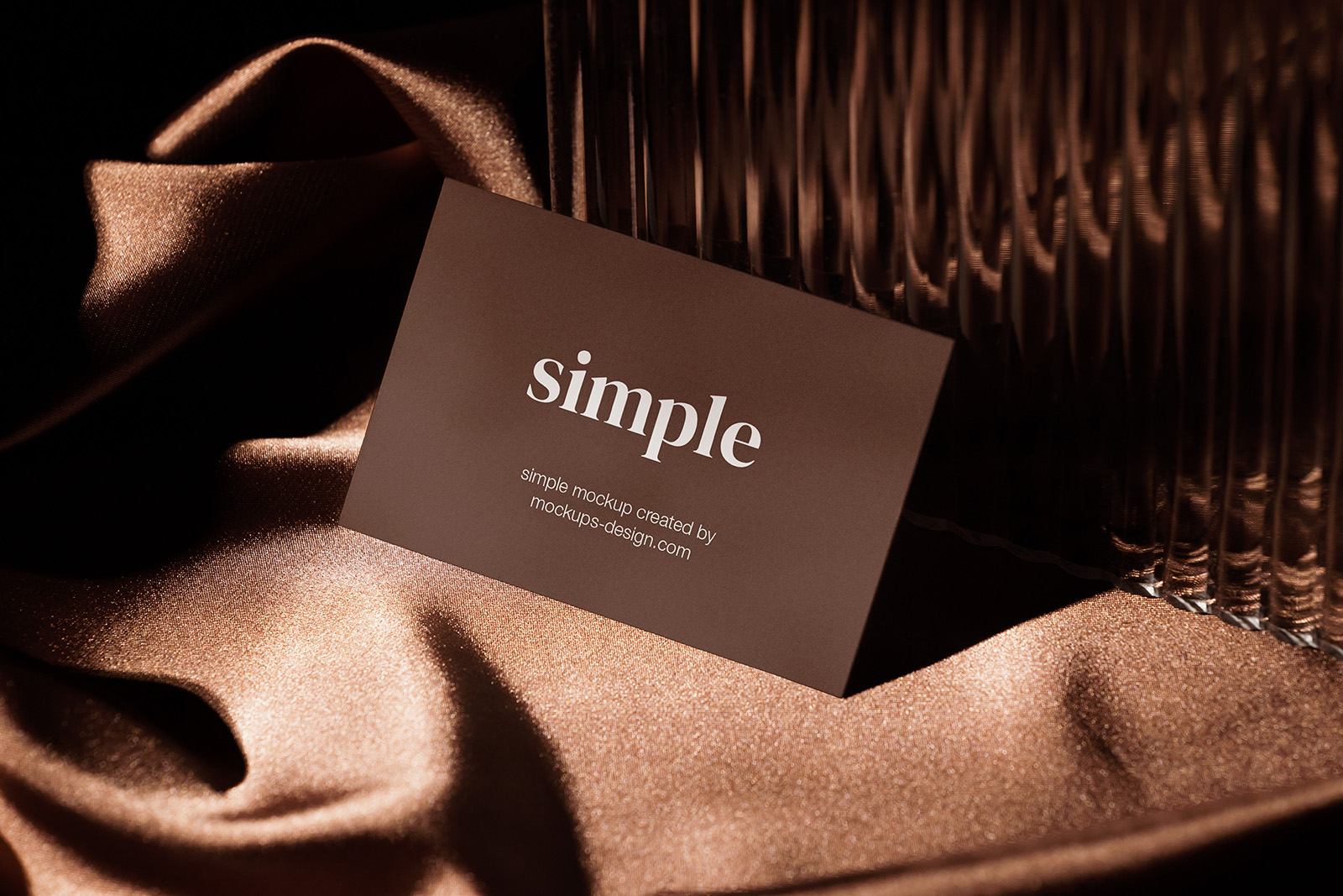 Business card on brown fabric mockup
