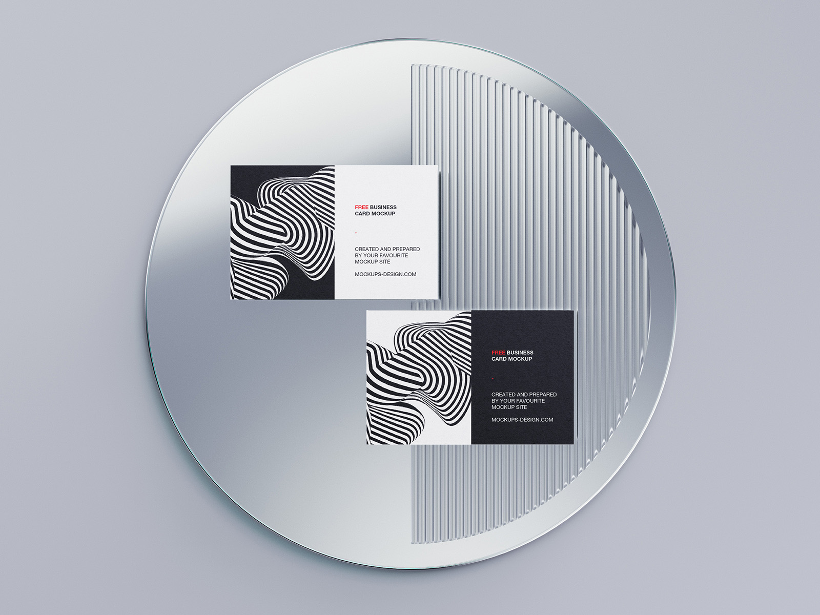 Business cards on a mirror mockup