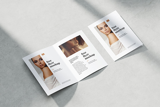 Bifold A5 flyer with shadows mockup