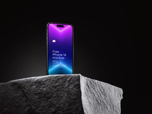 iPhone on rock mockup - Mockups Design