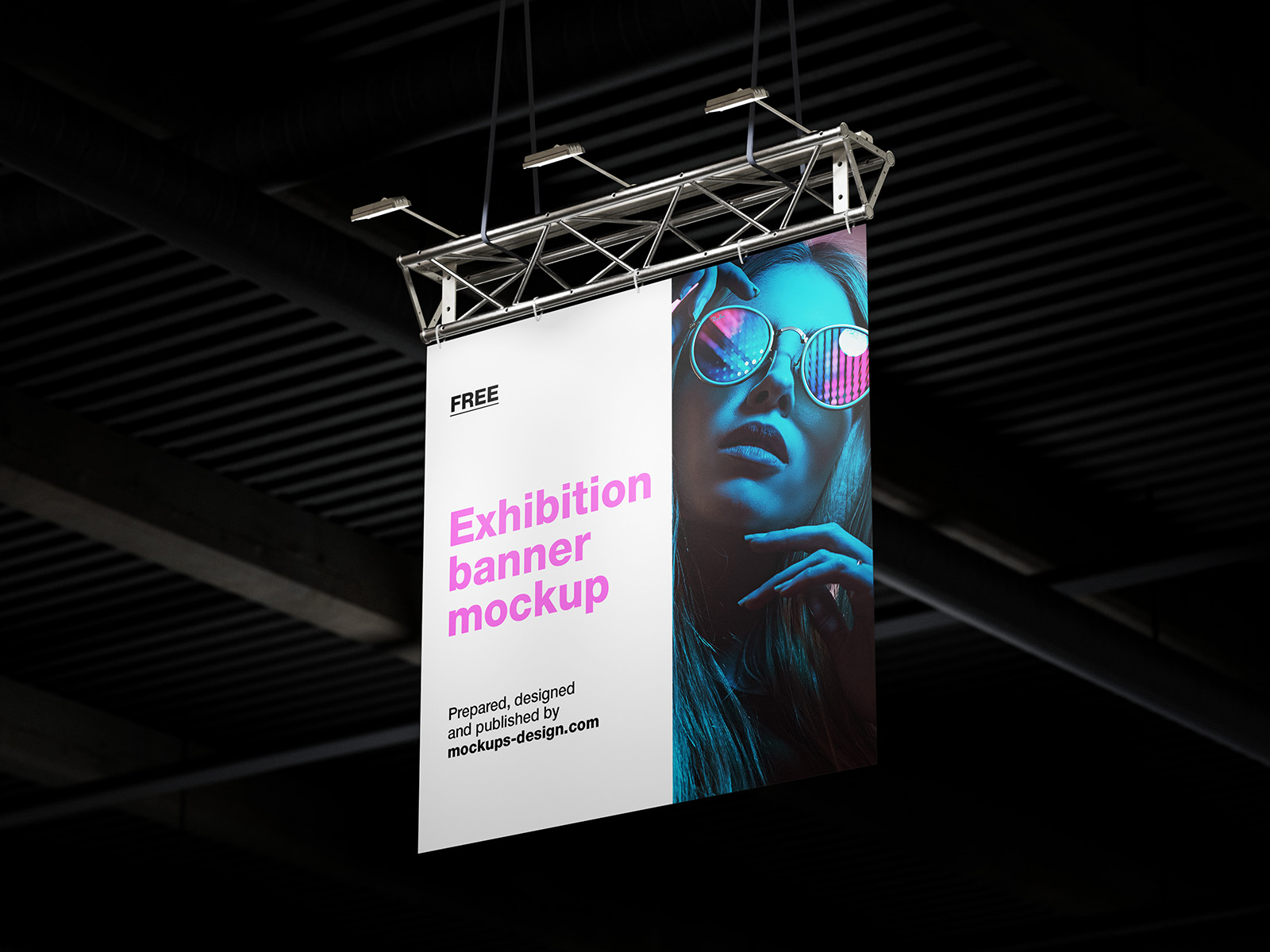 Free hanging exhibition banner mockup