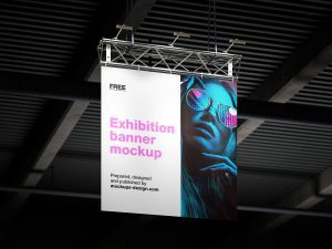 Free hanging exhibition banner mockup - Instant Download