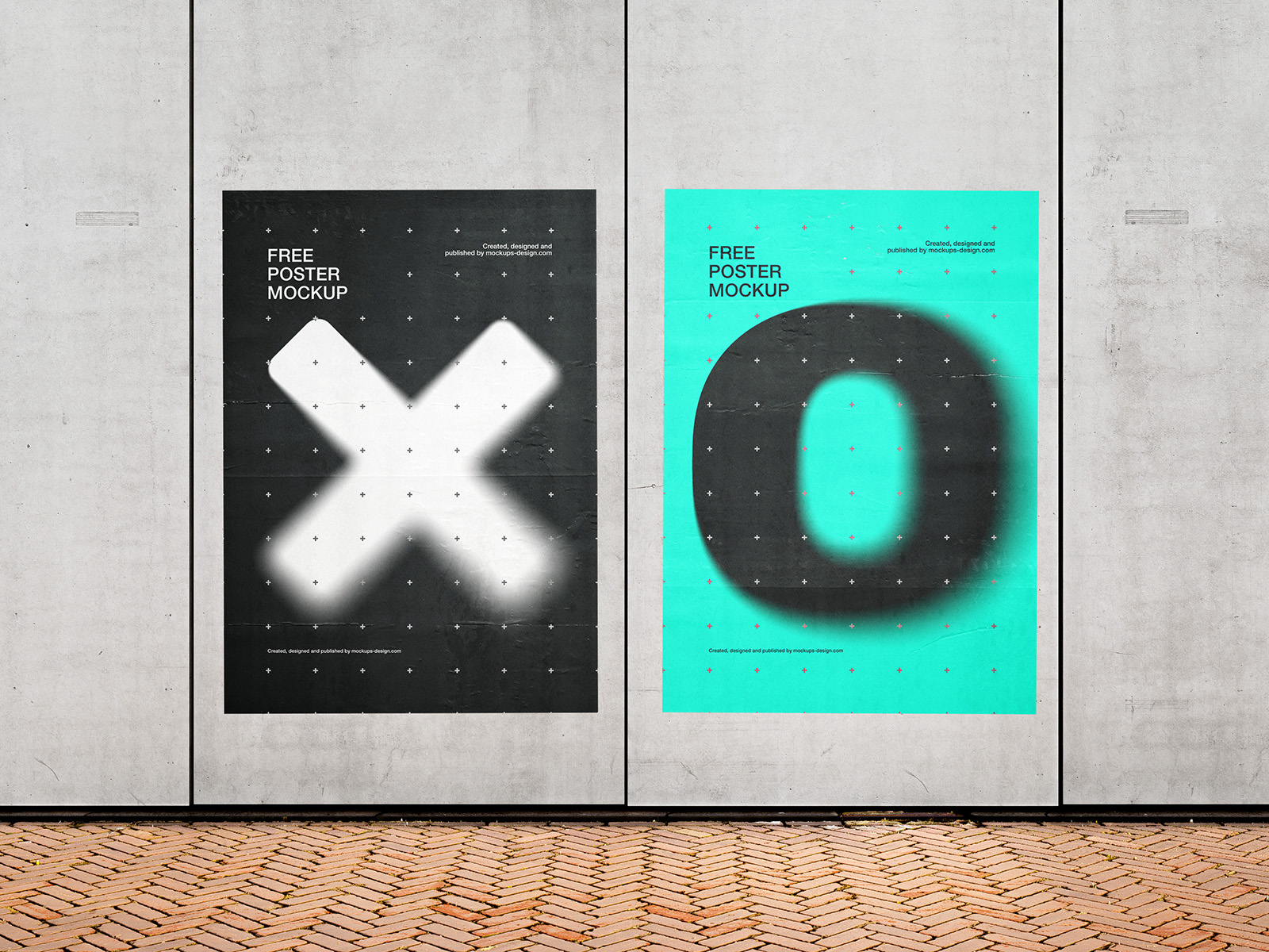 Posters on concrete wall mockup