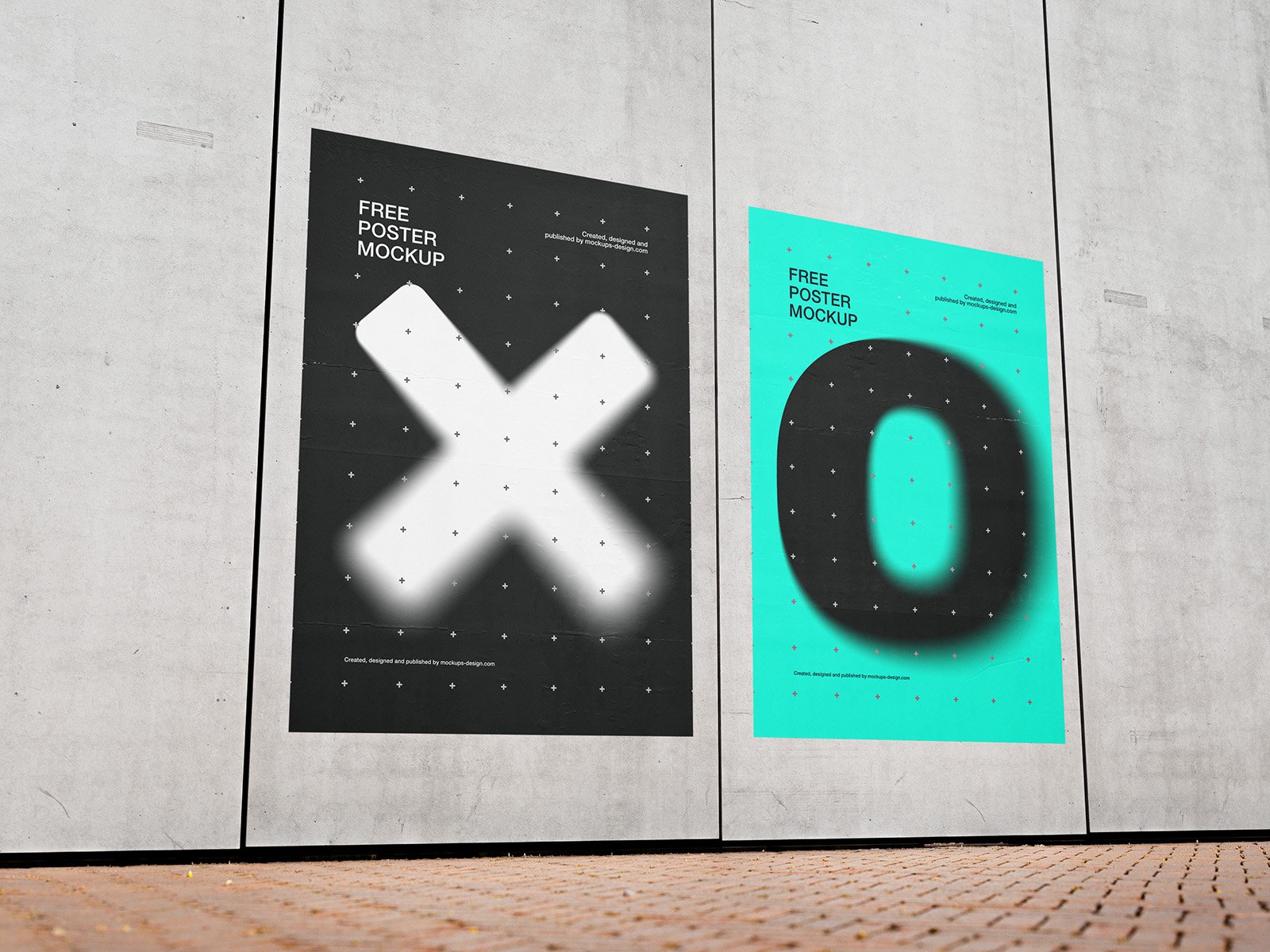 Posters on concrete wall mockup