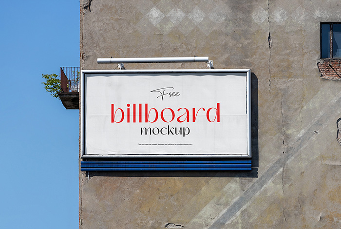 Billboard on an old damaged wall mockup