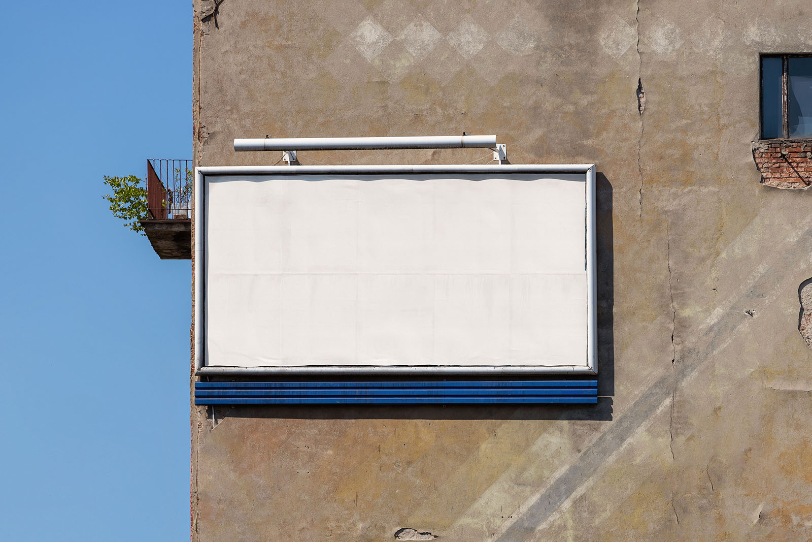 Billboard on an old damaged wall mockup