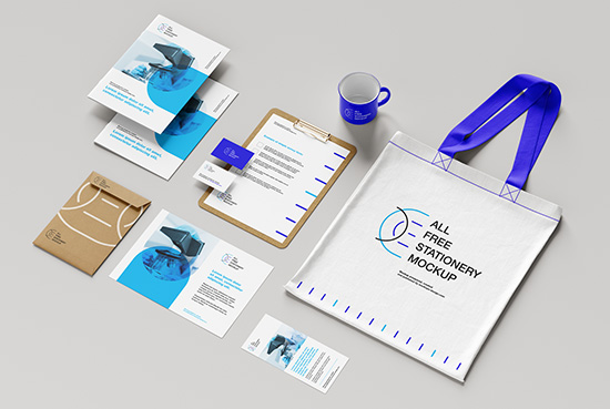 White Stationery & Branding Mockup . Office supplies, Gadgets. 3D  illustration Stock Photo by ©Studiotan 168568564