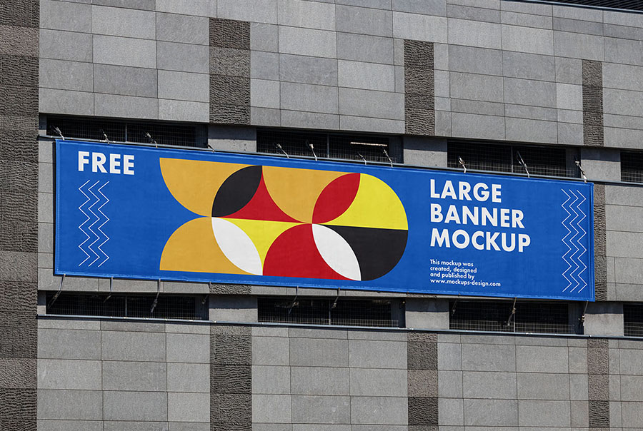 Large banner on grey building mockup