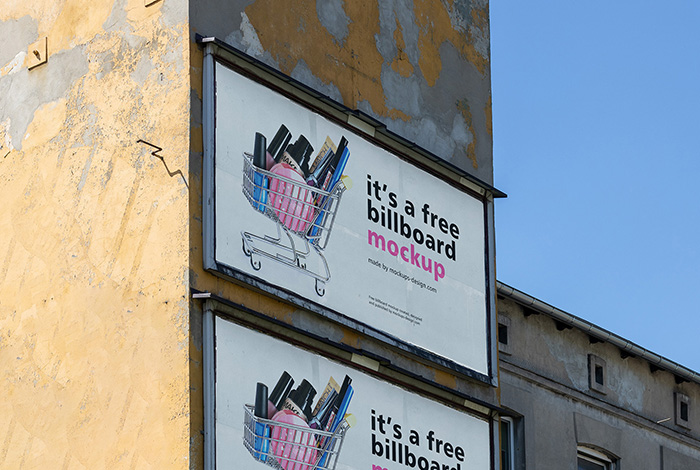 Billboards on old damaged building mockup
