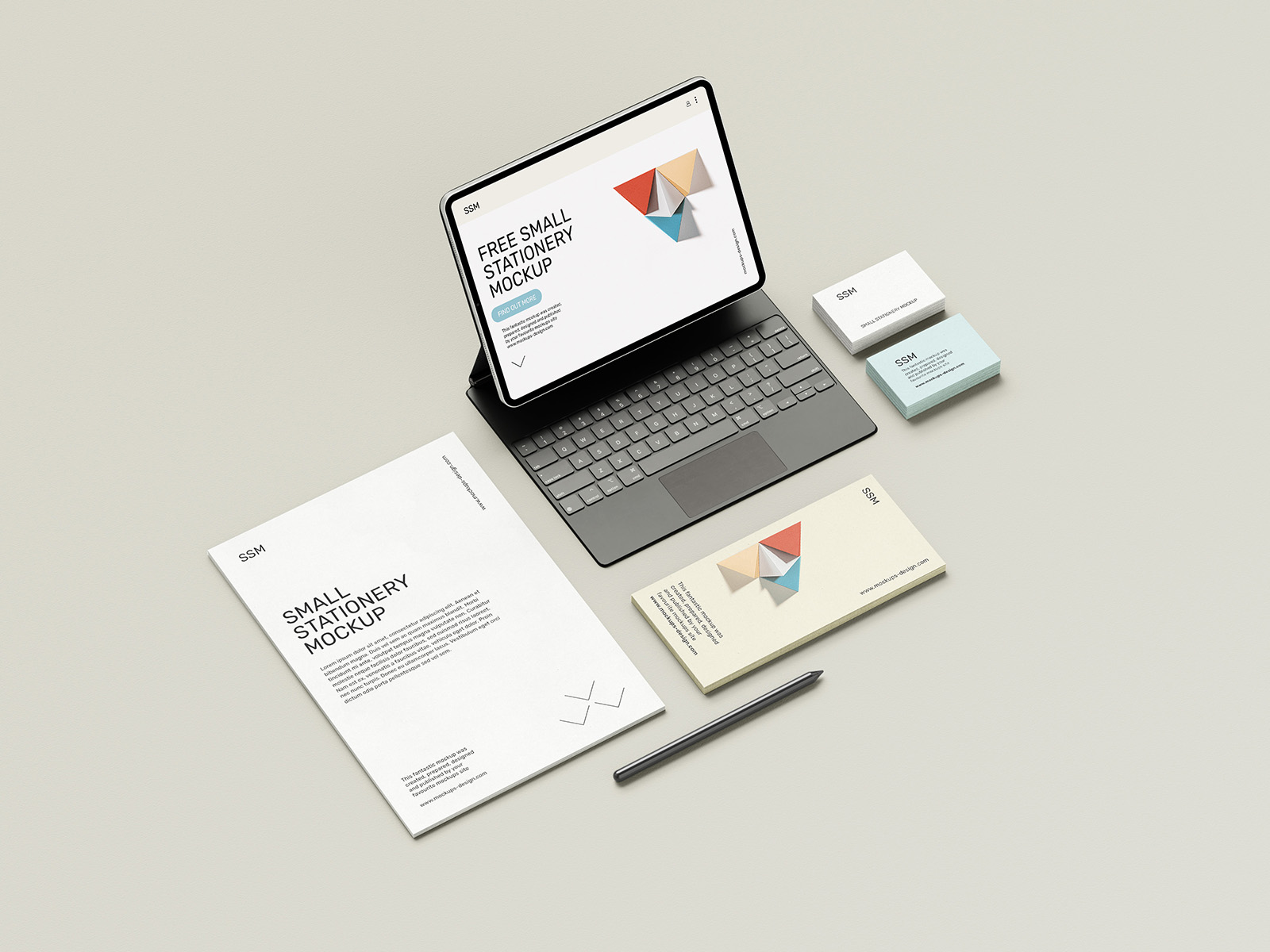 Stationery with tablet mockup