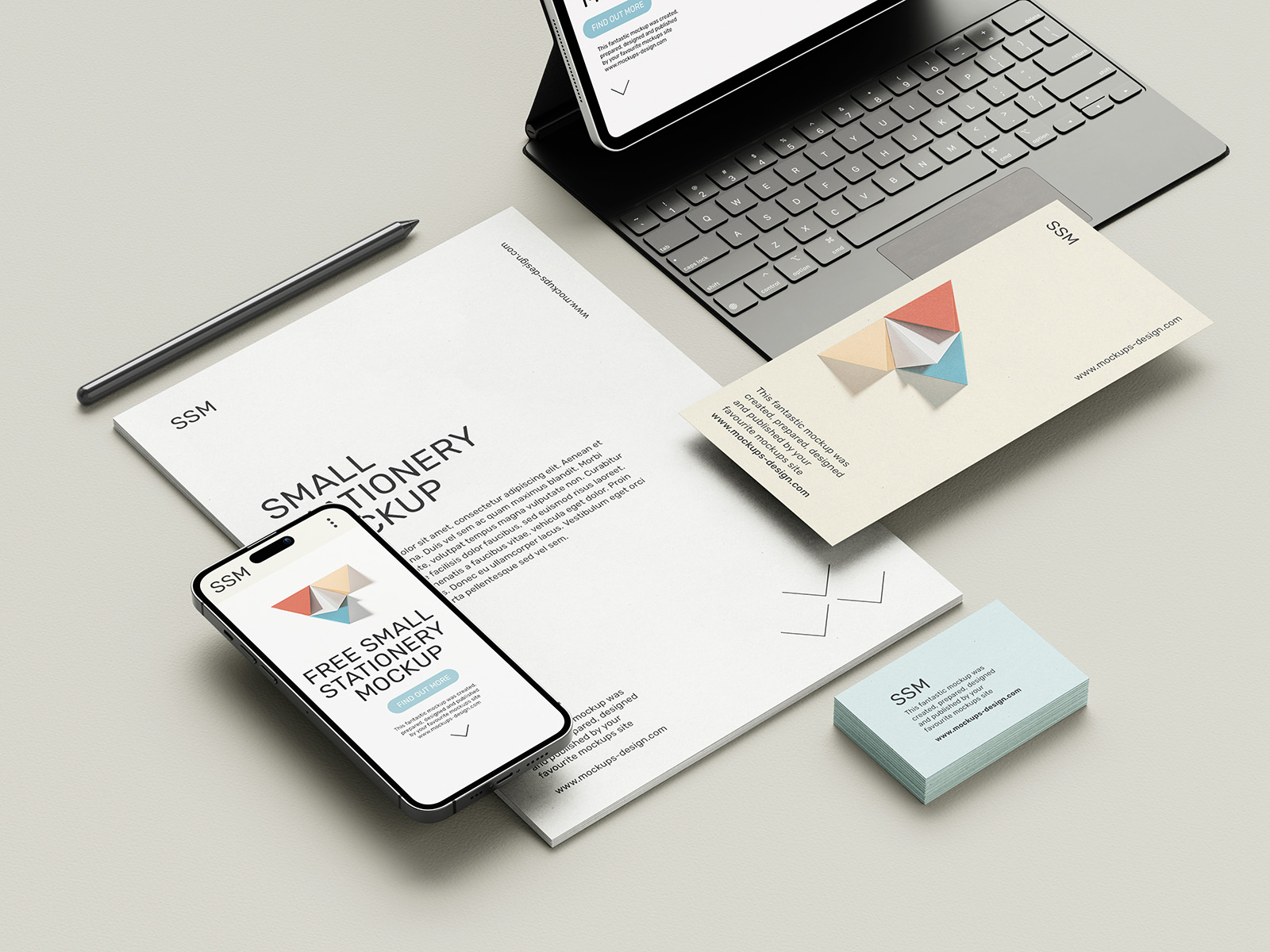 Stationery with tablet mockup