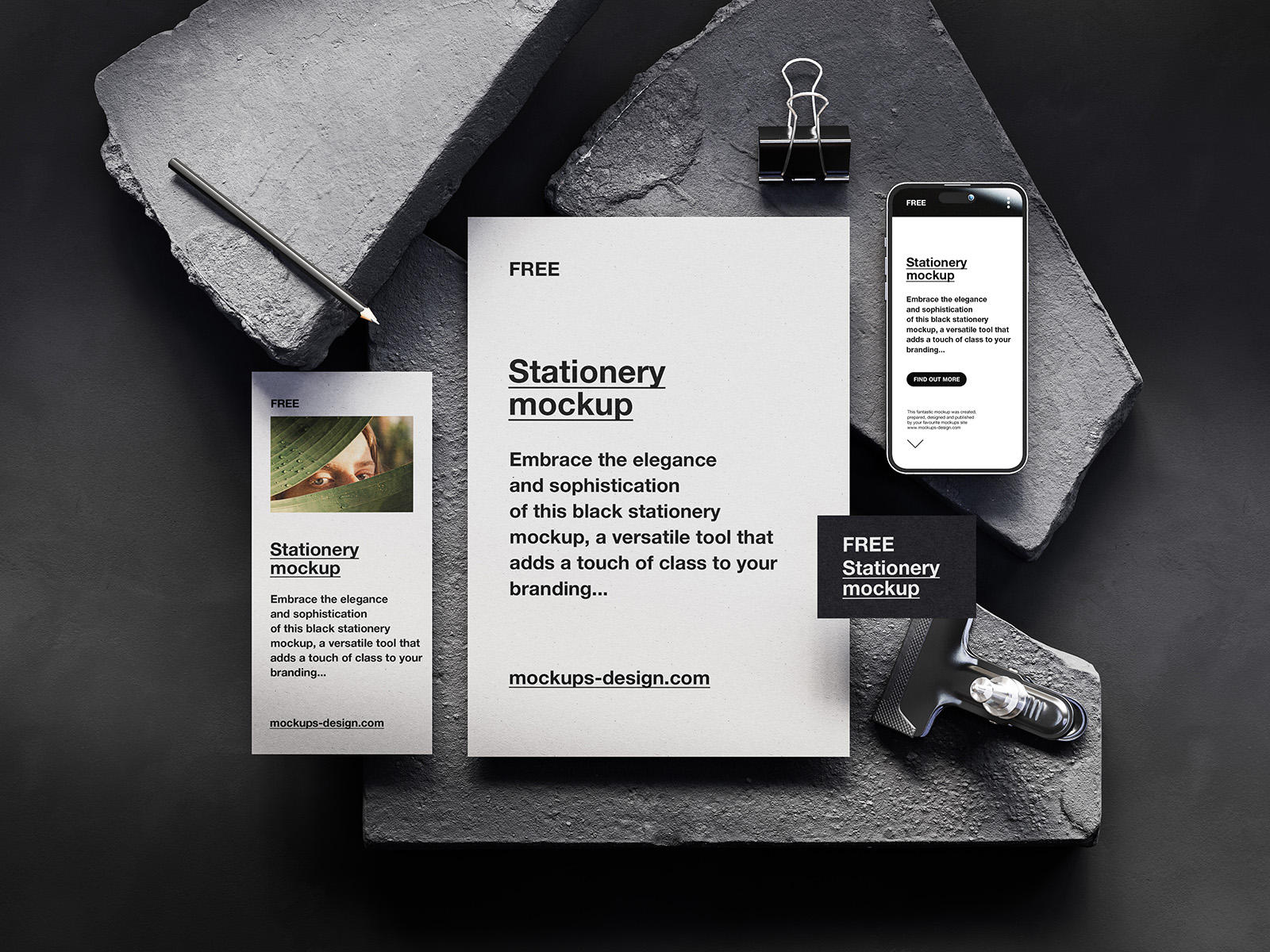 Stationery with stones mockup