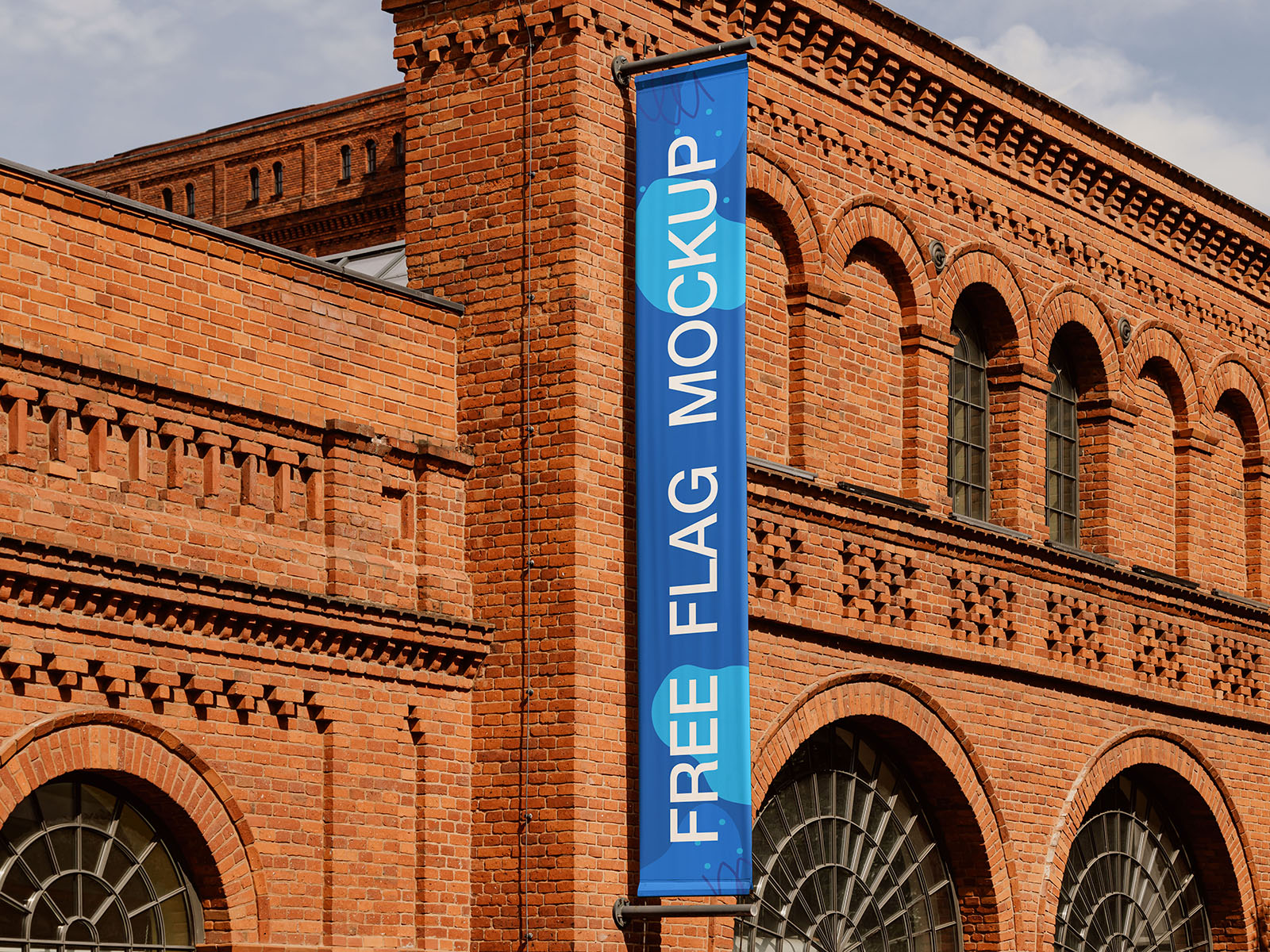 Brick wall mounted flag mockup