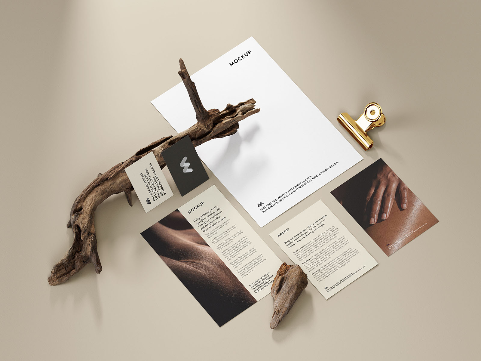 Stationery with branches mockup