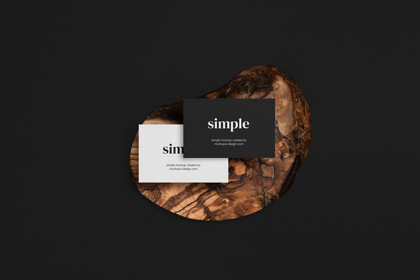 Two business cards with wood mockup