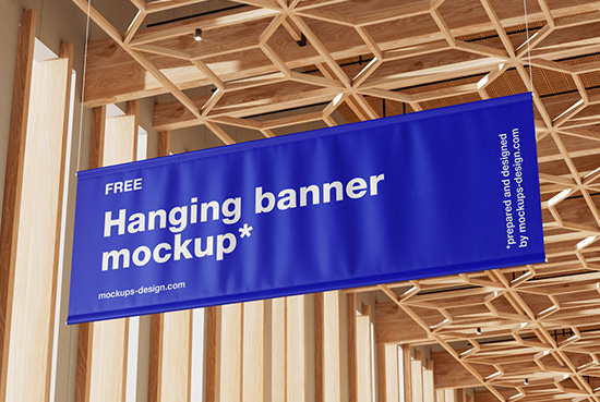 Mockup of a hanging banner in the expo hall