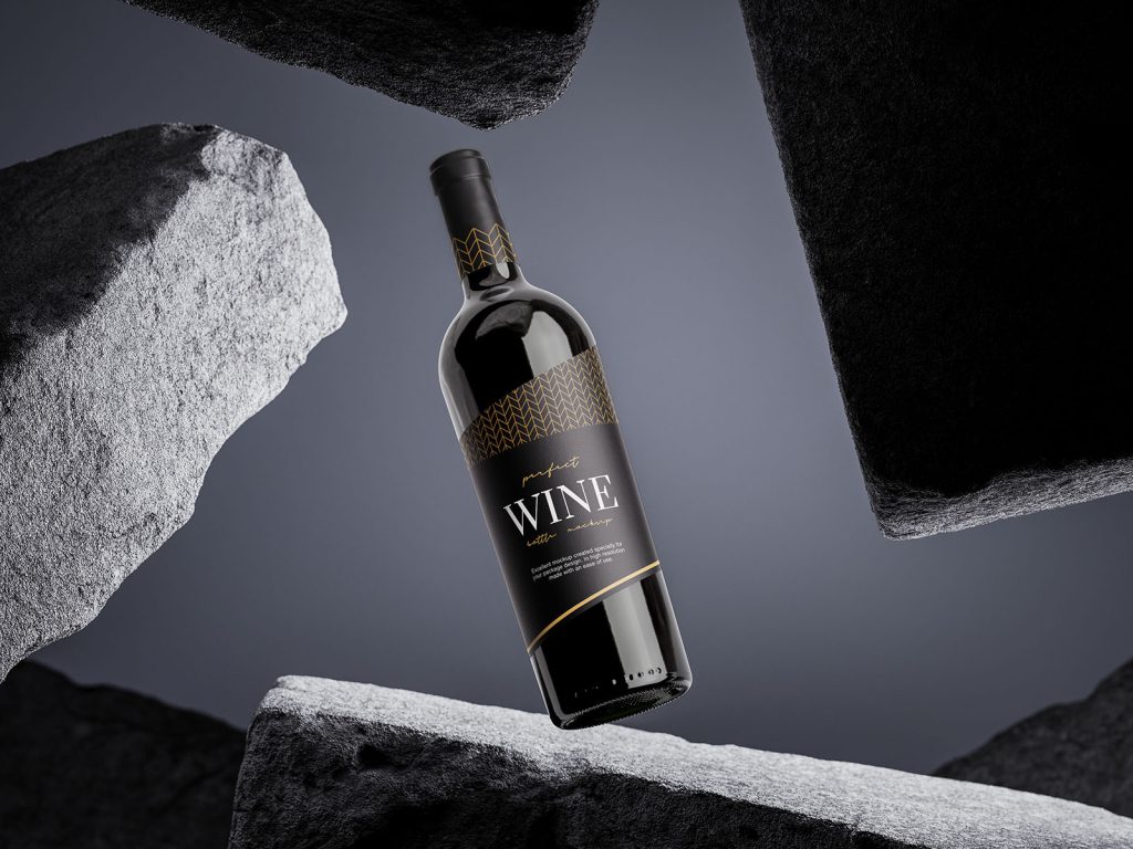 Wine bottle on the rock mockup - Mockups Design