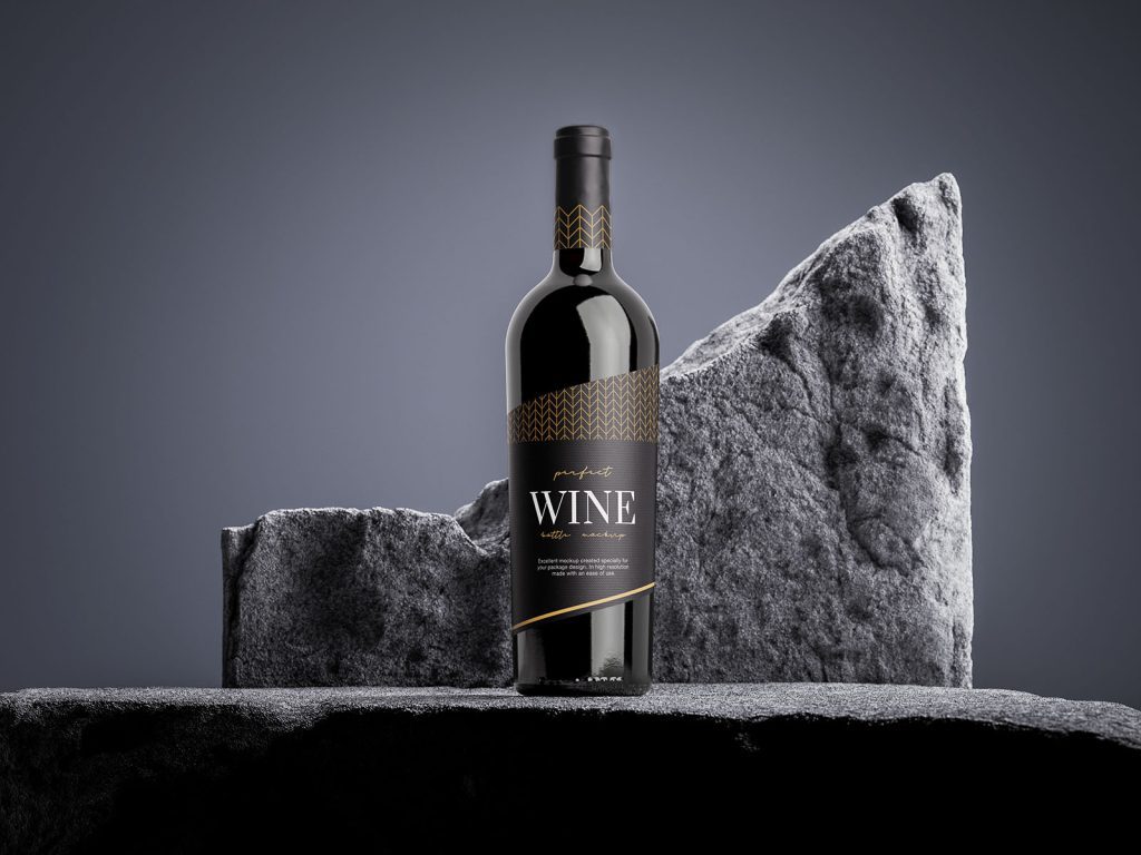 Wine bottle on the rock mockup - Mockups Design