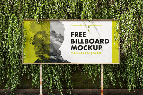 Billboard with ivy wall mockup