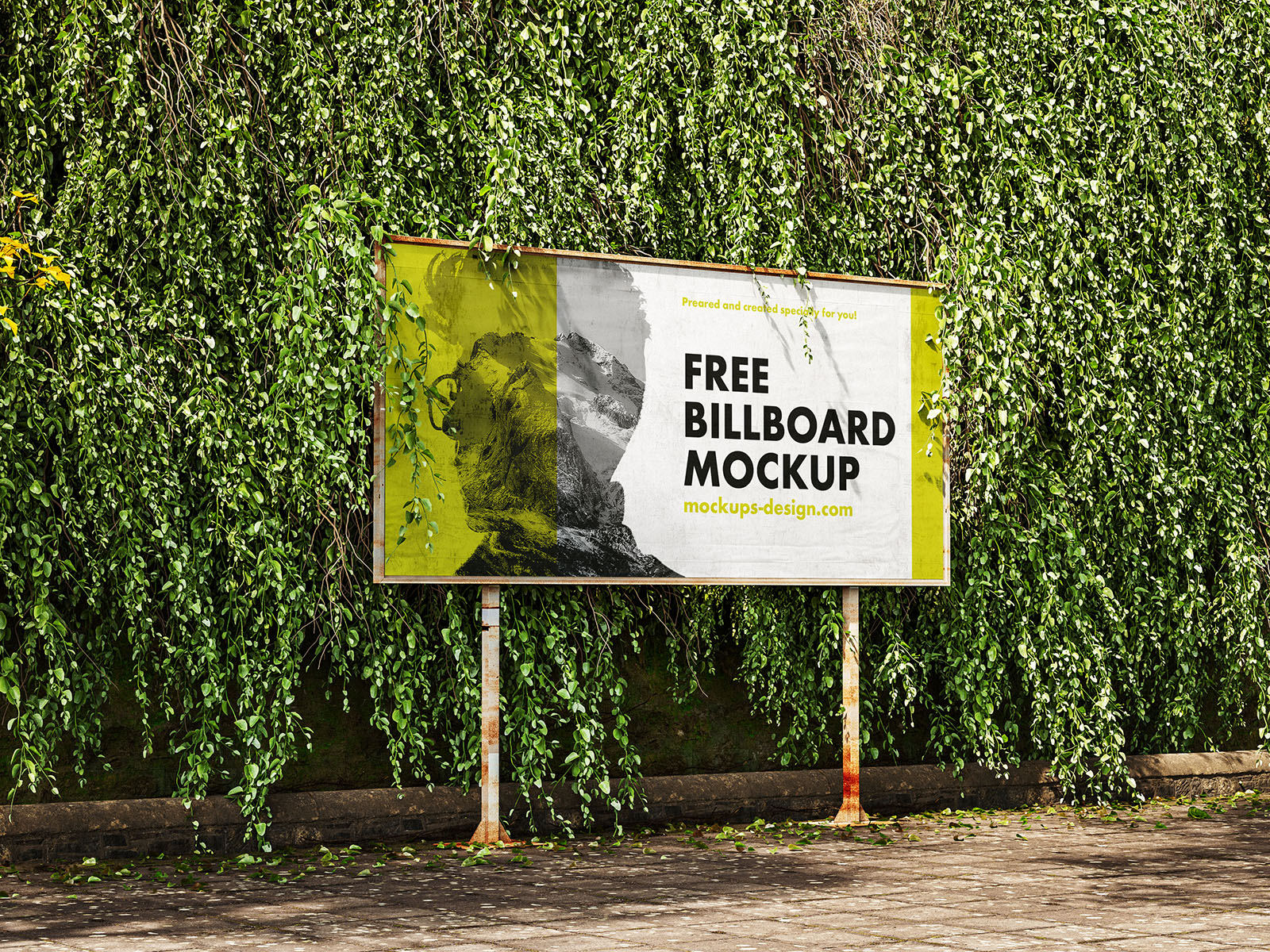 Billboard with ivy wall mockup
