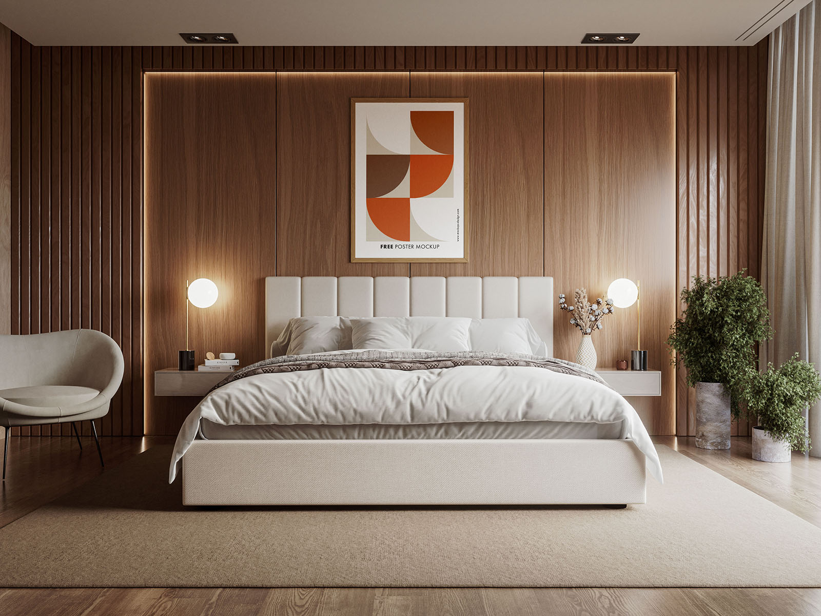 Poster in elegant bedroom mockup