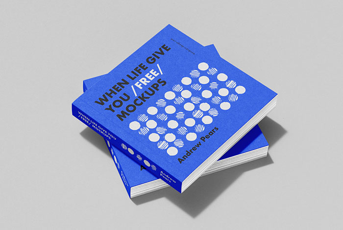 Square book mockup with hard shadow