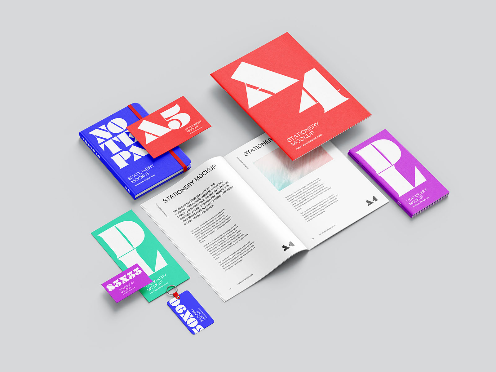 Stationery with brochures mockup