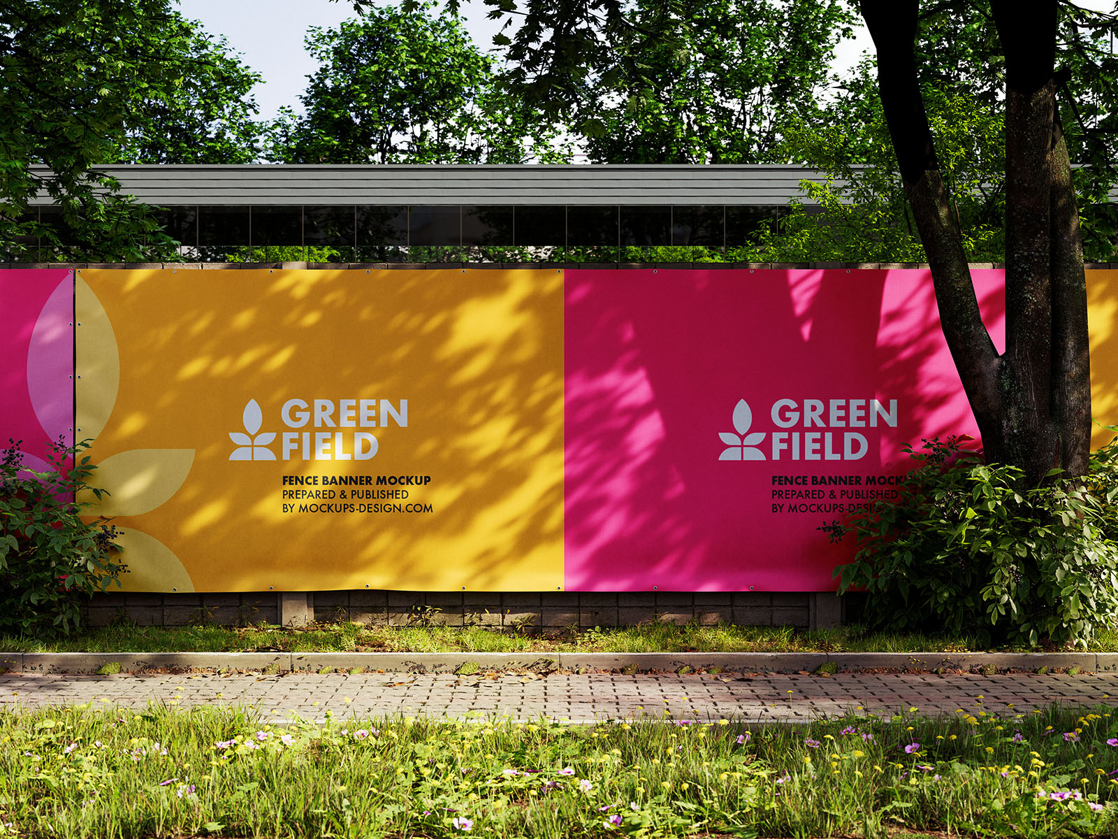 Wall fence banner mockup