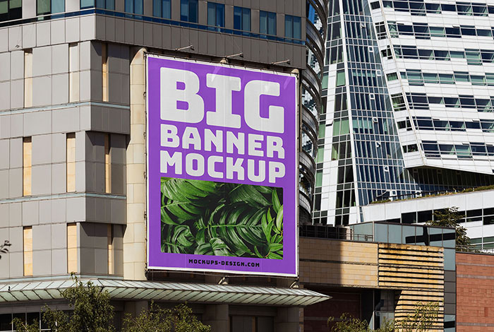 Large banner on the building mockup
