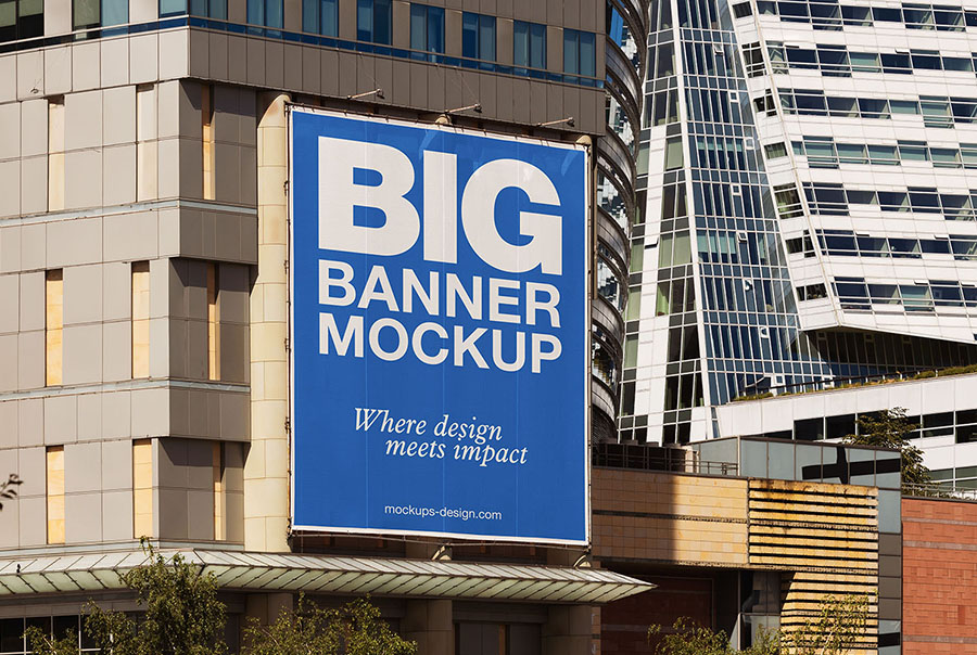 Large banner on the building mockup