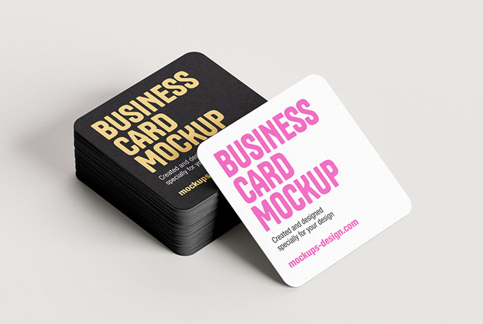 Rounded square business cards mockup