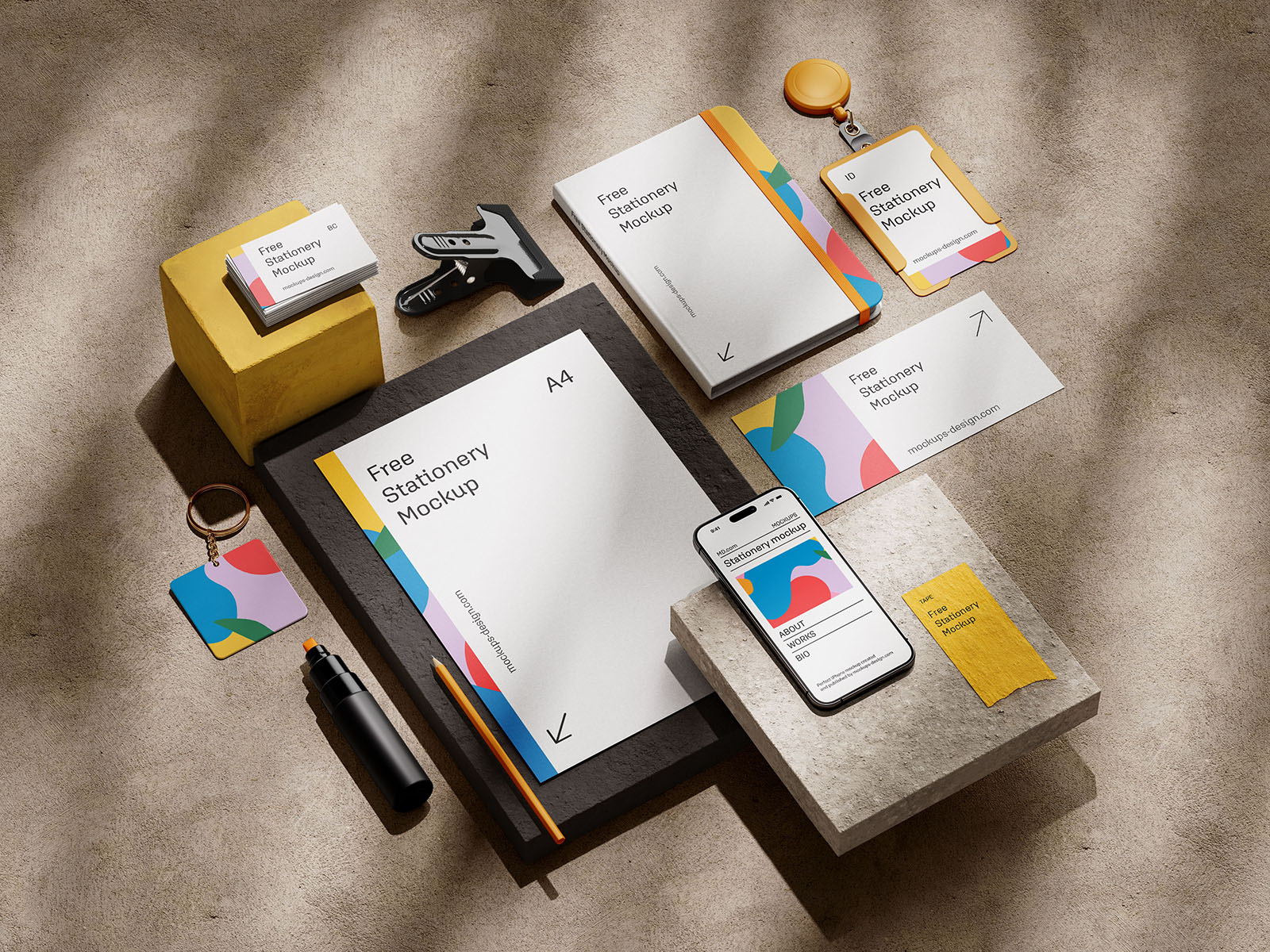 Stationery on stones mockup