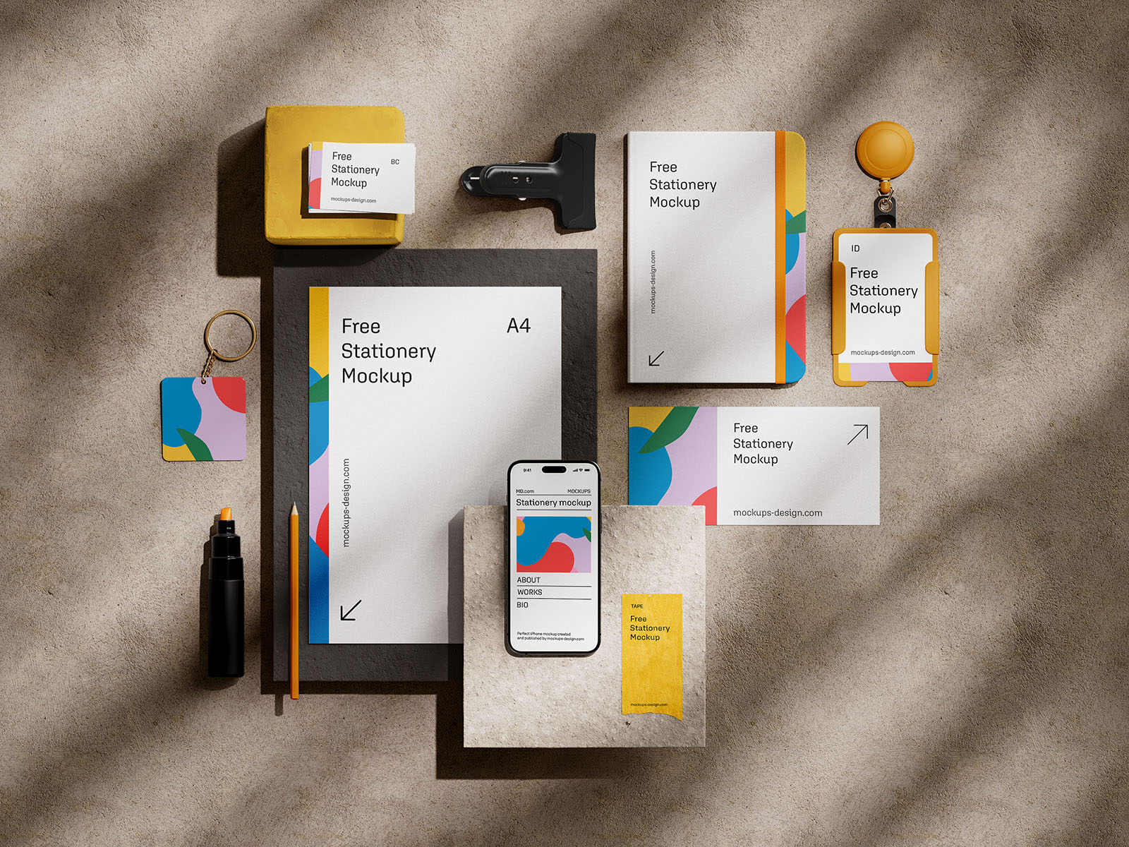 Stationery on stones mockup