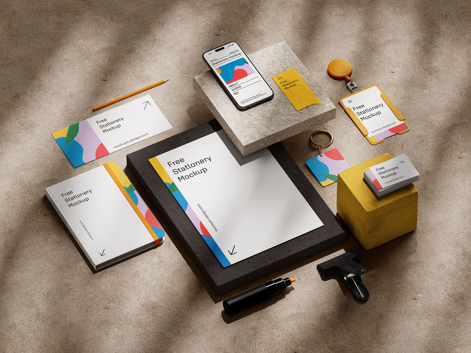 Stationery on stones mockup