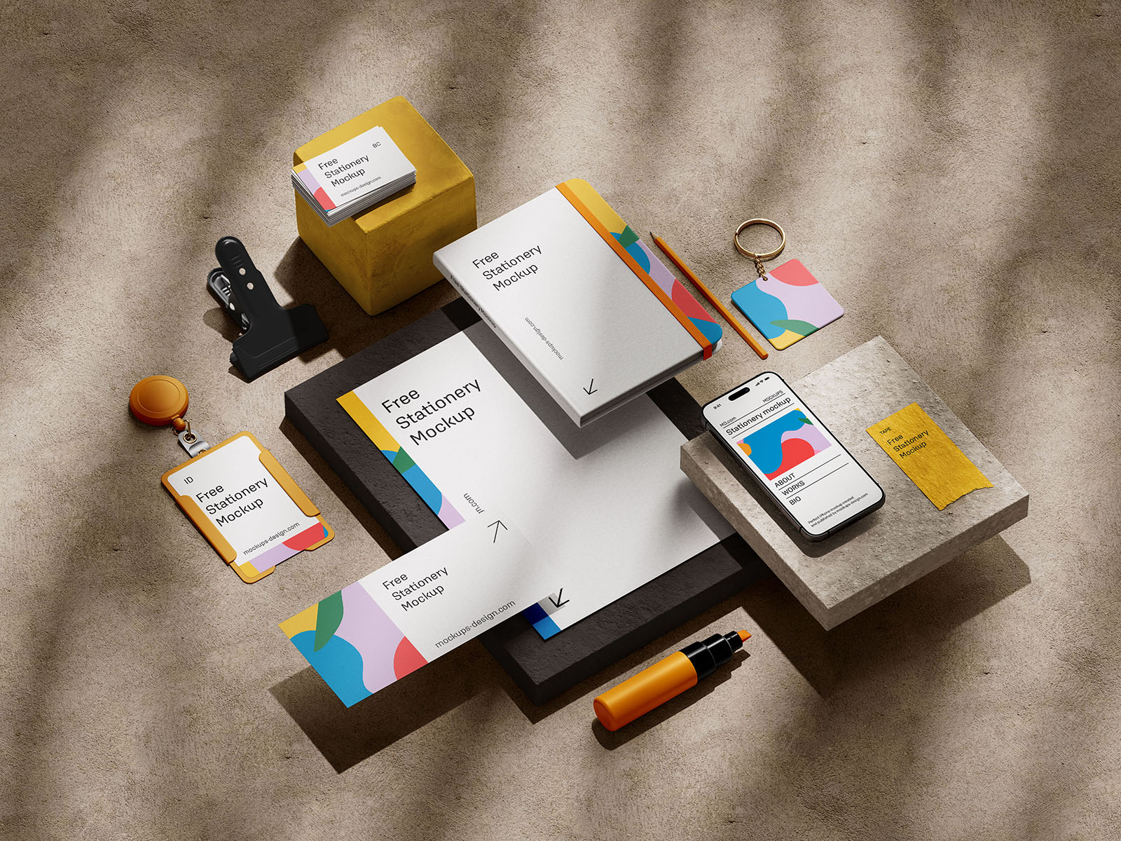 Stationery on stones mockup