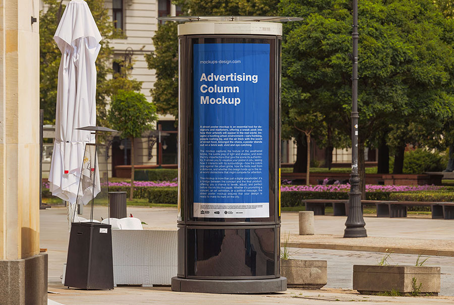 Advertising column in the street mockup