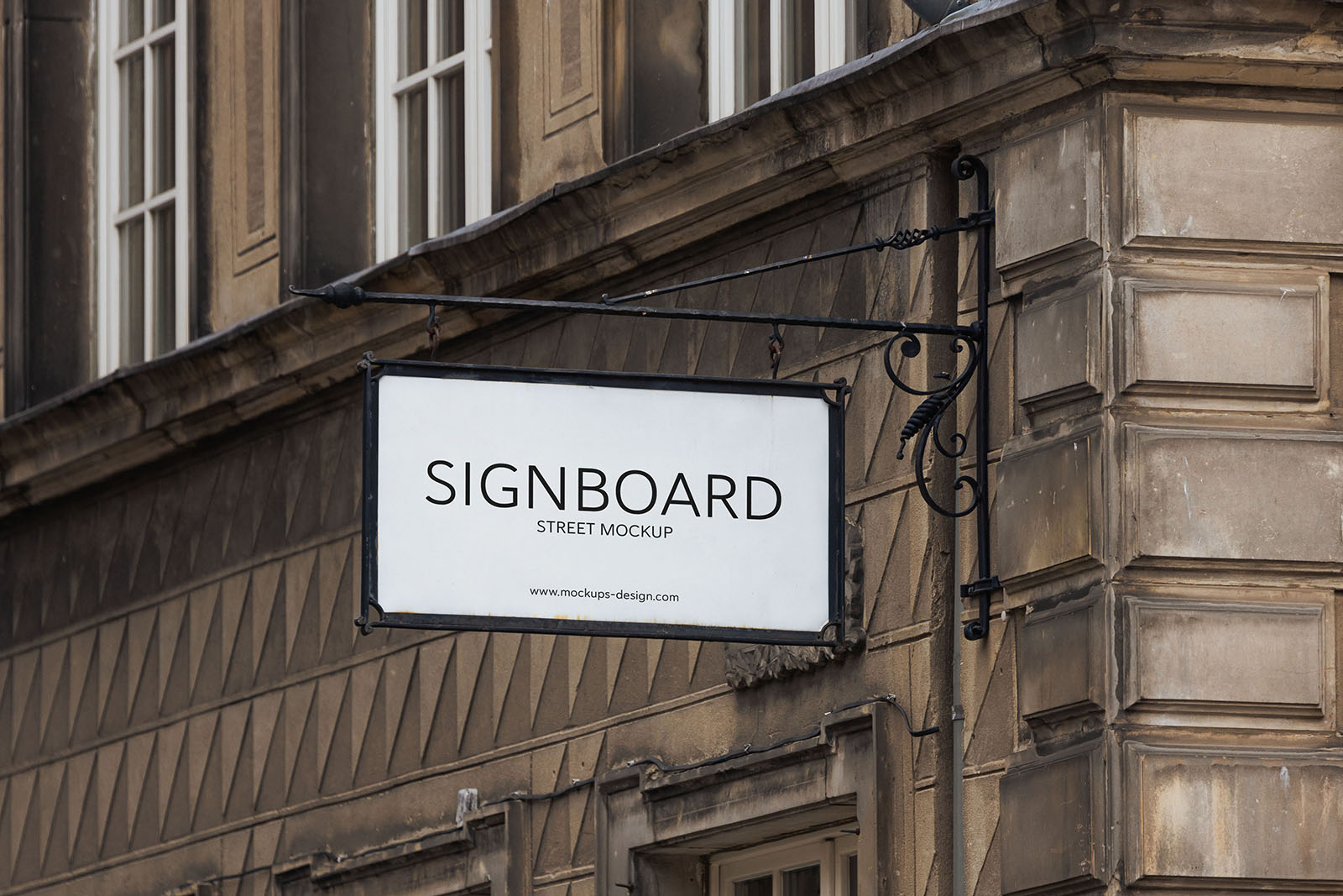 Signboard on old dark building mockup