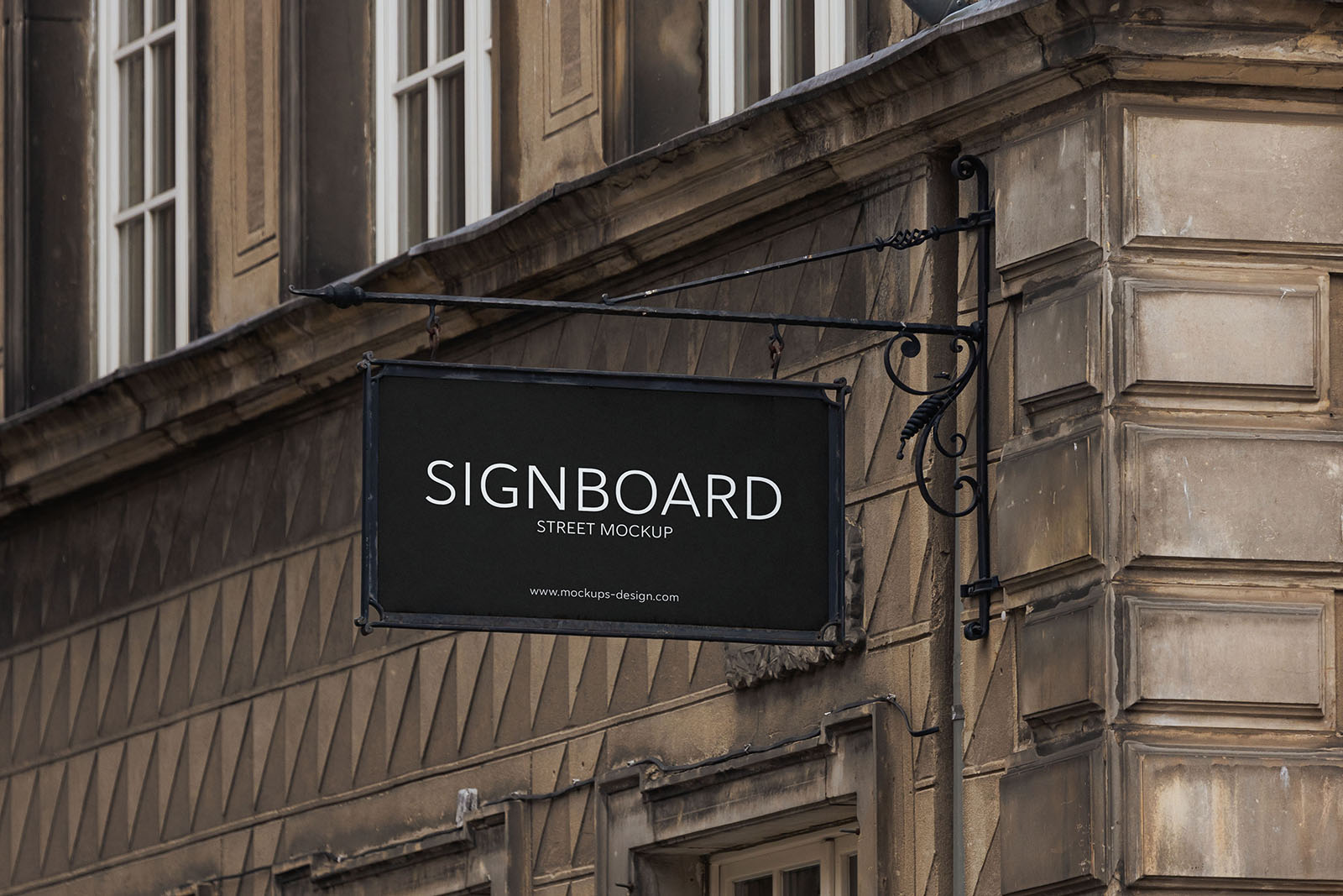 Signboard on old dark building mockup