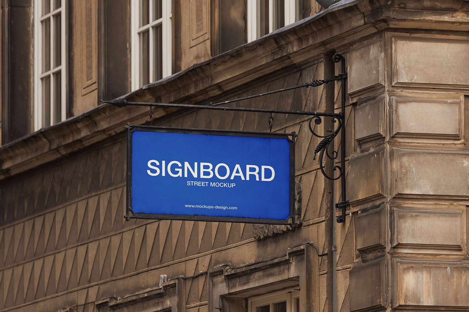 Signboard on old dark building mockup