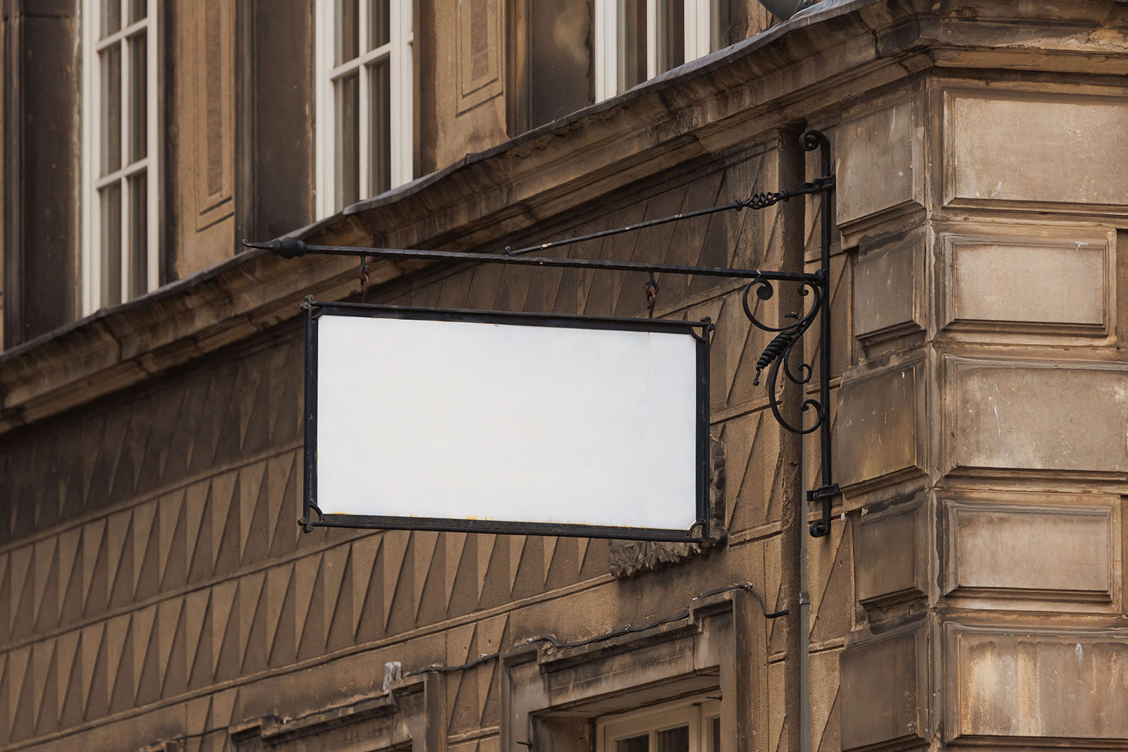 Signboard on old dark building mockup