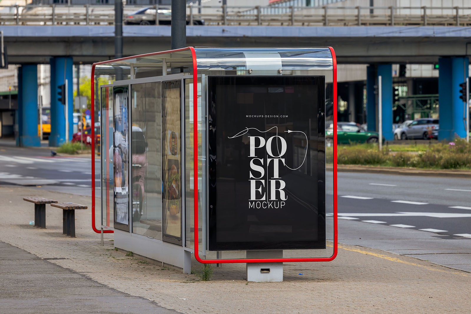 Urban bus stop poster mockup