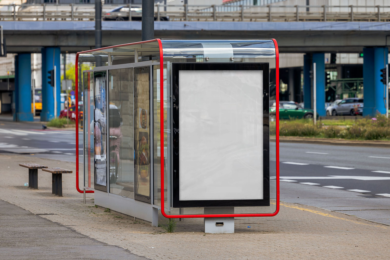 Urban bus stop poster mockup