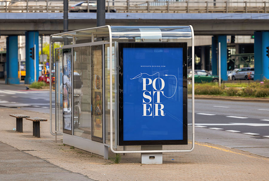 Urban bus stop poster mockup