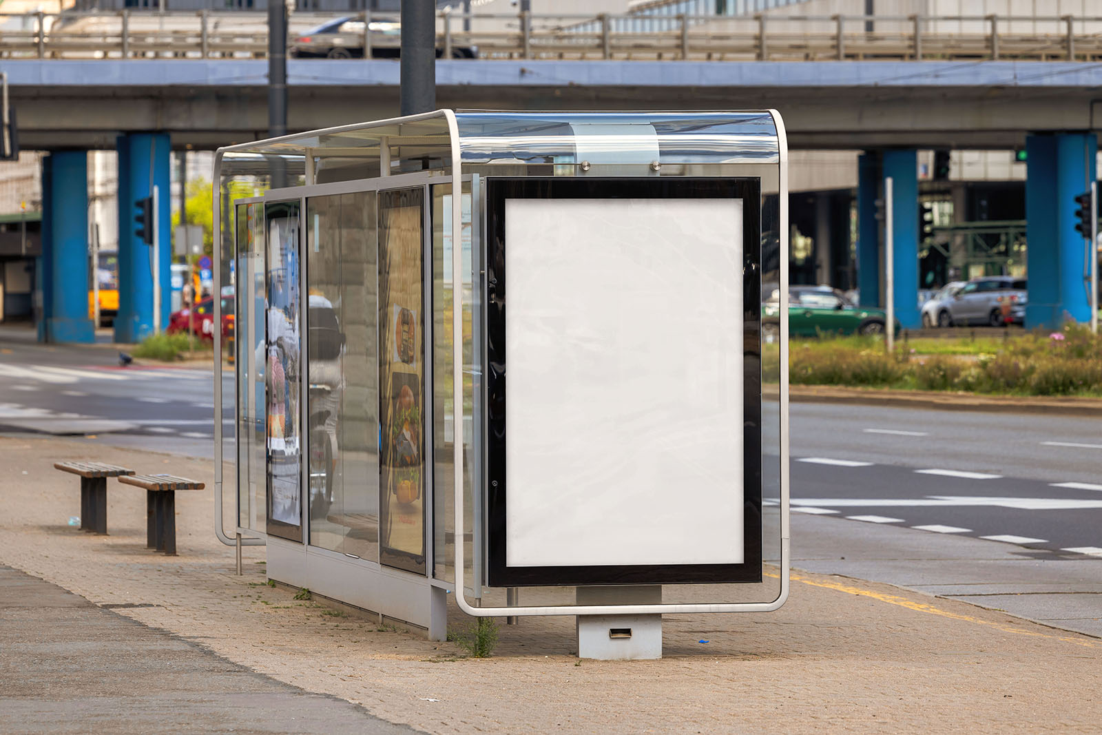 Urban bus stop poster mockup