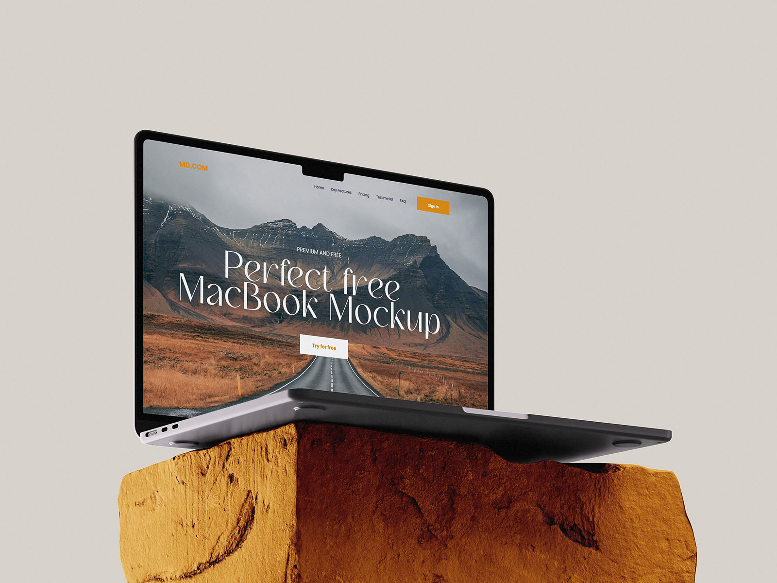 Minimal macbook mockup on stone