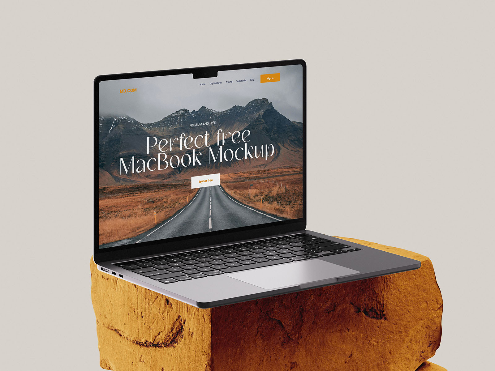 Minimal macbook mockup on stone