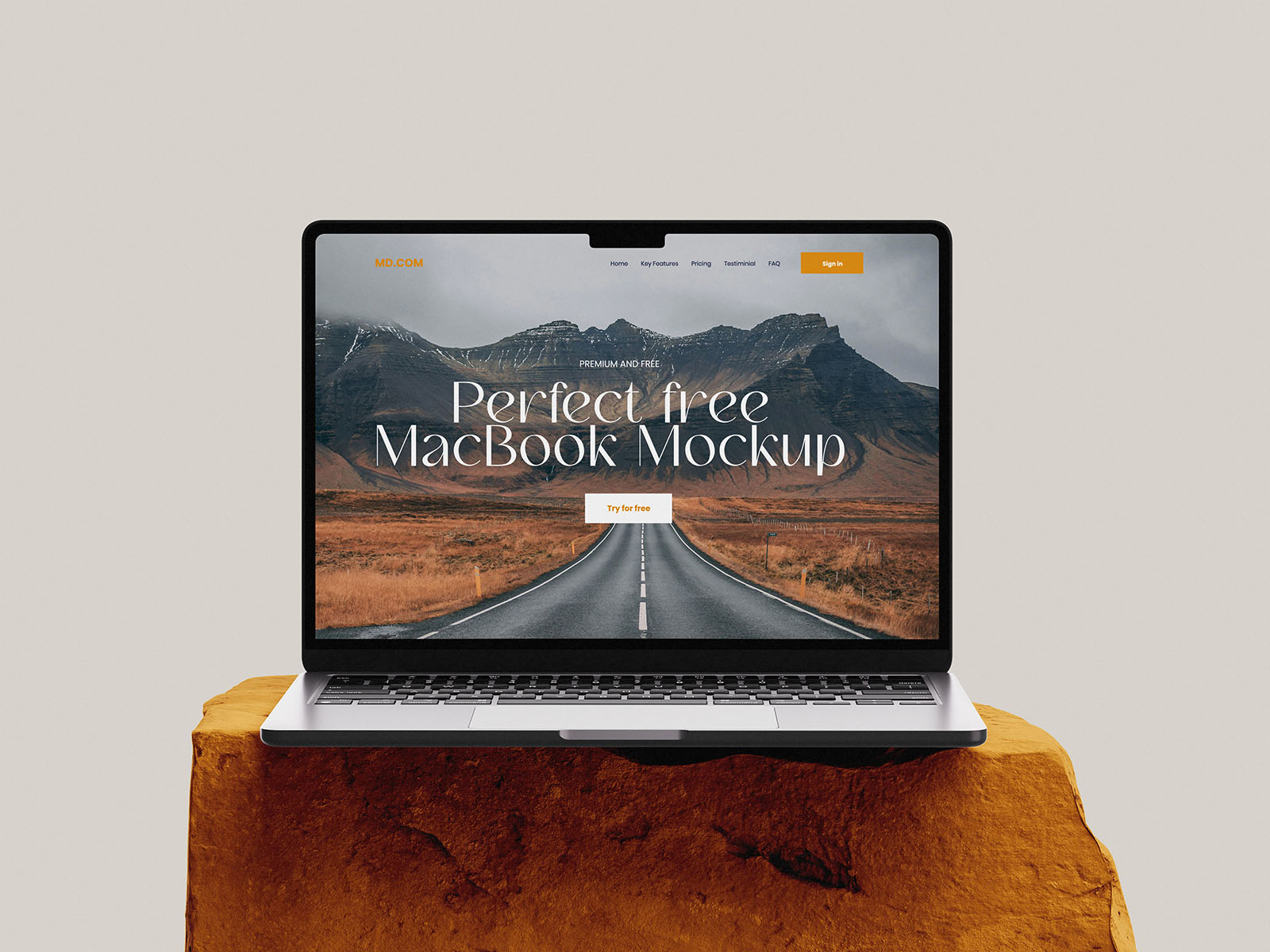 Minimal macbook mockup on stone