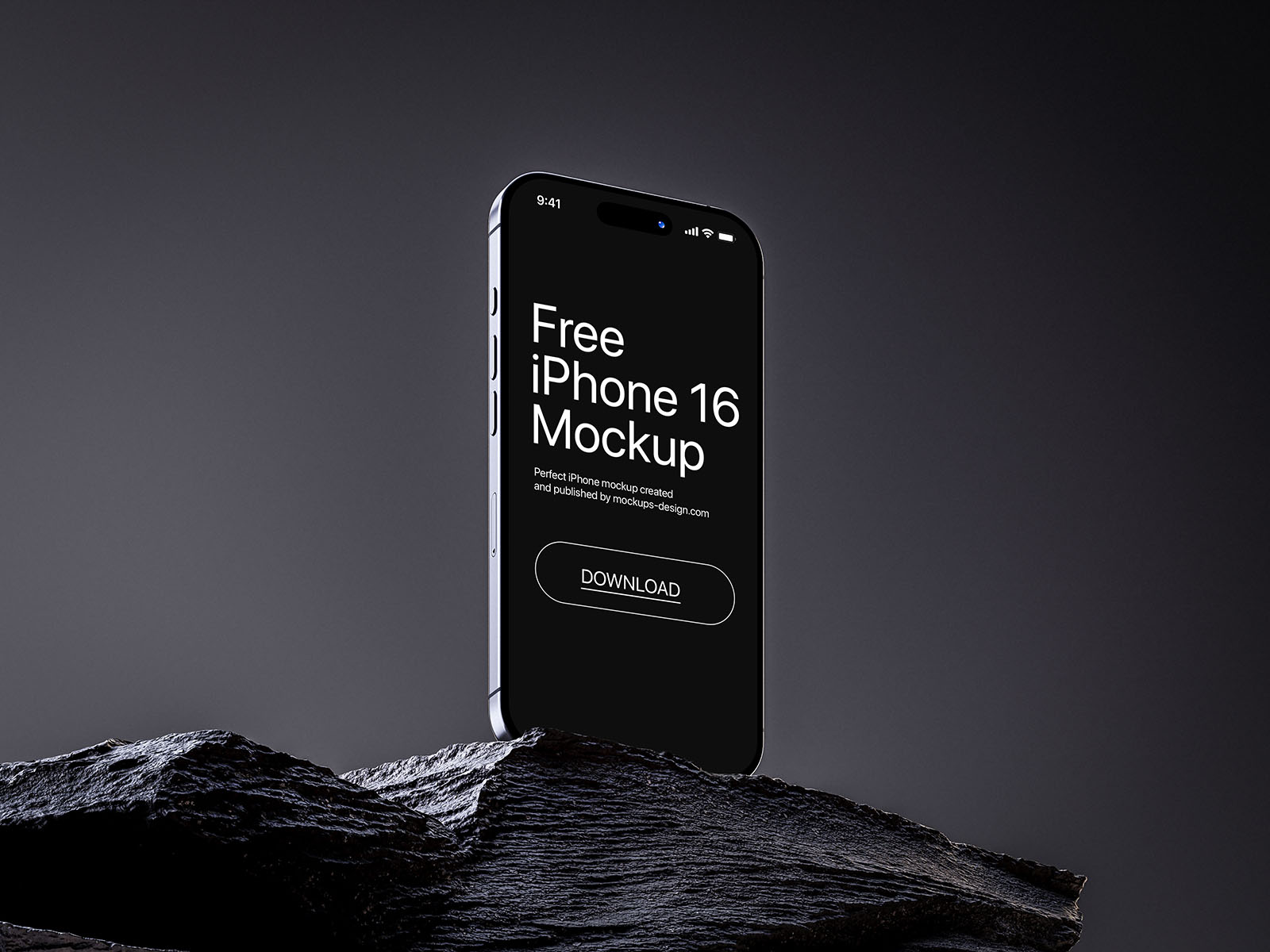 Free iPhone 16 on the rock mockup